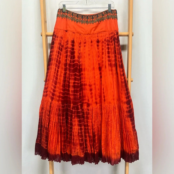 SOFT SURROUNDINGS Orange tie dye embellished waist maxi skirt size S. - Picture 2 of 11